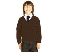 CKL Boys School Uniform V Neck Premium Wool Mix Knitted Pullover Jumper Brown