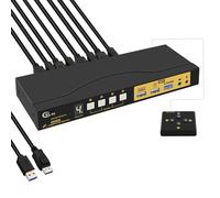 CKLau 4 Port KVM HDMI Switch with Audio, USB 3.0 Hub, Black, Push Button Actuator, Manual Operation