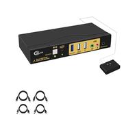 CKLau MST Dual Monitor KVM Switch Displayport HDMI 4K60Hz 2K@144Hz (1 DP in, DP + HDMI Out) with Audio, Microphone, All Input Cables, USB 3.0 Hub for 2 Computers Supports Keyboard Mouse Switching