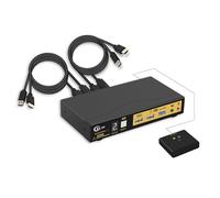 CKLau USB 3.0 2 Port KVM Switch HDMI 2.1 8K@60Hz 4K@144Hz with Audio, Microphone Output and Cables Support Hotkey Switching, Emulation EDID, HDR, HDCP