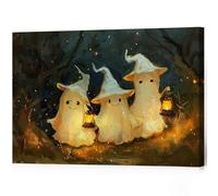 CKLEHYXI Cute Ghosts Wall Art Print,Halloween Three Ghosts Forest Holding A Lantern Poster Canvas,Funny Bathroom Wall Decor For Family Room 12X18 in Unframed-Canvas Rolled Up