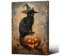 CKLEHYXI Halloween Black Cat Pumpkin Poster Canvas,Halloween Wall Art Print,Victorian Gothic Painting Wall Decor For Family Living Room Bedroom 12X18 in Unframed-Canvas Rolled Up
