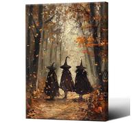 CKLEHYXI Halloween Decor Wall Art Print Three Witches In The Forest Vintage Posters Canvas Autumn Beautiful Witches Forest Wall Decor For Family Bedroom Living Room 12X18 in Unframed-Canvas Rolled Up