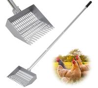 CKLT Chicken Poop Scooper with Spring Steel Shovel 38-66" Adjustable Metal Chicken Scooper for Chicken Coop Cleaning Tool with Long Stainless Steel Pole & Rubber Handle
