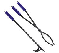 CKLT Heavy Duty Fire Tongs Set, 28 inch Fire Poker and Log Grabber Set for Fireplace and Camping Fire Pit Use, Portable Rustproof Safely Firewood Tools