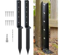 CKLT One-Piece Fence Post Repair Kit 2-Pack Heavy Duty Post Anchor 32in Metal Sturdy Ground Stakes for Repairing Tilted and Broken Wooden Fence, Black