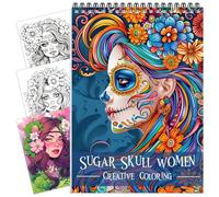 CKMOREL Adult Mindfulness Coloring Book, Spiral Bound, 24 Pages, One Sided Design, Sugar Skull Women, Relaxation, Gift for Her