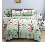 CKOU CCOO Woodland Duvet Cover Sets,Double Bedding Size,Animals Sage Green Bet Set for Kids Teens Woodland Bedroom Decor, 3 Pieces Reversible Soft Easy Care Duvet Cover With Pillow Case