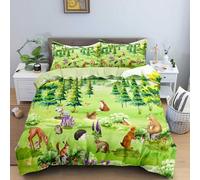 CKOU CCOO Woodland Duvet Cover Sets,Single Bedding Size,Forest Animals Green Bet Set for Kids Teens Woodland Bedroom Decor, 2 Pieces Reversible Soft Easy Care Duvet Cover With Pillow Case