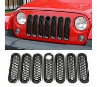 CKPEOR Front Honeycomb Grill Mesh Inserts Kit Grille Guard Mesh Grille with Lock Hole for Jeep Wrangler JK JKU 2007-2017