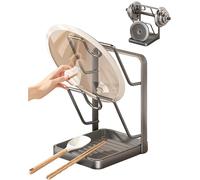 CKryzillix Pot lid holder, Kitchen Pot Lid Storage Rack, 304 Stainless Steel Holder While Cooking, Organizer, The Removable Drip Tray Prevents Messes-for Busy Moments(Gray,Double Layer)