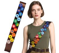 CKryzillix Scout Sash with 15Pcs Embroidered Patches, Satin Sash Double Sided Sticky Fix Morale Patch Morale Patches, Party Decorations Applique DIY Accessory(Brown Style2)