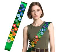 CKryzillix Scout Sash with 15Pcs Embroidered Patches, Satin Sash Double Sided Sticky Fix Morale Patch Morale Patches, Party Decorations Applique DIY Accessory(Green Style2)