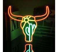 CKTBLEY Bull Cactus Sun Neon Sign Texas Longhorn Bull Neon Lights for Bedroom Western Landscape LED Sign Cow Head Neon Lights Signs Orange Cowboy Light Up Signs for Wall Bar Man Cave Game Room Decor