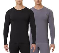 CL convallaria 2 or 4 Pack Mens Thermal Underwear Shirt Fleece Lined Long Johns Base Layer Tops Cold Weather Athletic Sport Gear 2pc Black-Grey 4XL