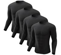CL convallaria 2 or 4 Pack Mens Thermal Underwear Shirt Fleece Lined Long Johns Base Layer Tops Cold Weather Athletic Sport Gear 4pc Black 4XL