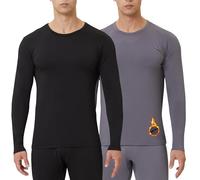 CL convallaria 2 or 4 Pack Mens Thermal Underwear Shirt Fleece Lined Long Johns Base Layer Tops Cold Weather Athletic Sport Gear 2pc Black-Grey M