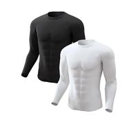 CL convallaria 2 or 4 Pack Mens Thermal Underwear Shirt Fleece Lined Long Johns Base Layer Tops Cold Weather Athletic Sport Gear 2pc Black-White 4XL