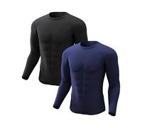 CL convallaria 2 or 4 Pack Mens Thermal Underwear Shirt Fleece Lined Long Johns Base Layer Tops Cold Weather Athletic Sport Gear 2pc Black-Blue 4XL