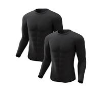CL convallaria 2 or 4 Pack Mens Thermal Underwear Shirt Fleece Lined Long Johns Base Layer Tops Cold Weather Athletic Sport Gear 2pc Black-Black 4XL