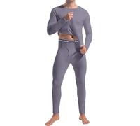 CL convallaria Long Johns Thermal Underwear for Men Soft Fleece Lined Base Layer Cold Weather Top Bottom Set Gray-M