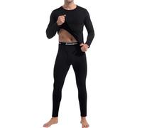CL convallaria Long Johns Thermal Underwear for Men Soft Fleece Lined Base Layer Cold Weather Top Bottom Set Black-L