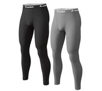 CL convallaria Men's Thermal Pants Fleece Lined Long Johns Compression Bottom Athletic Base Layer Cold Weather Gear 2pc Black-Grey 2XL
