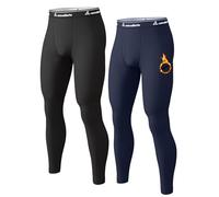 CL convallaria Men's Thermal Pants Fleece Lined Long Johns Compression Bottom Athletic Base Layer Cold Weather Gear 2pc Black-Blue XL