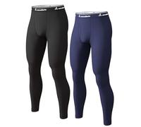 CL convallaria Men's Thermal Pants Fleece Lined Long Johns Compression Bottom Athletic Base Layer Cold Weather Gear 2pc Black-Blue 2XL