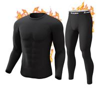 CL convallaria Thermal Underwear for Men Long Johns Soft Fleece Lined Base Layer Cold Weather Top Bottom Set Black-XL