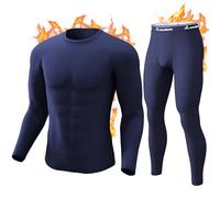 CL convallaria Thermal Underwear for Men Long Johns Soft Fleece Lined Base Layer Cold Weather Top Bottom Set Navy Blue-L