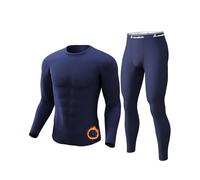 onvallaria Thermal Underwear for Men Long Johns Soft Fleece Lined Base Layer Cold Weather Top Bottom Set Navy Blue-2XL