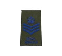 CL Distribution King's Crown Blue on Olive Green Royal Signals Rank Slide/Epaulette - Colour/Staff Sergeant