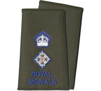 istribution PAIR Blue on Olive Green King's Crown C3R Royal Signals Rank Slides/Epaulettes - Lieutenant Colonel