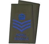 istribution PAIR Blue on Olive Green King's Crown C3R Royal Signals Rank Slides/Epaulettes - Staff/Color Sergeant