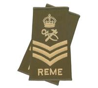istribution REME Staff Sergeant Rank Slides, King's Crown with Hammer and Tongs, Olive Green, Polycotton, Woven Epaulette, Pair