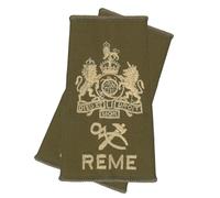 istribution REME WO1 ASM Rank Slides, King's Crown with Hammer and Tongs, Olive Green, Polycotton, Woven Epaulette, Pair