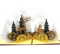 CL-Link 3D Christmas Cards Pop-Up Christmas Tree Reindeer Greeting Cards Gift Greeting Card for Xmas New Year with Envelopes Colorful Merry Christmas Gifts