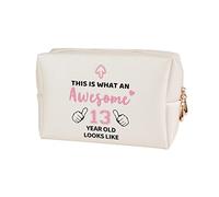 CL&MH Birthday Gifts Makeup Bag for Girls,This is What an Awesome 13 Year Old Looks Like 13th Ideas,Thirteen Girls Happy Gift Friend, Daughter, Niece, Sister, Beige