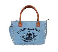 CLA Bags Sel De Mer Upcycled Canvas & Cowhide Tote Handbag, Sky-blue