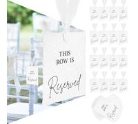 Clabby 12 Pack Reserved Chair Signs with Ribbon for Wedding Party Restaurant This Row is Reserved Sign Hanging Wedding Church Event Benches