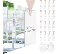Clabby 12 Pack Reserved Chairs Hanging Signs with Ribbon for Wedding Reception Party Restaurant This Row Is Reserved Signs for Wedding Church Events Pews Chair (Pastel Pink)