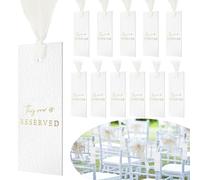 Clabby 12 Pack Reserved Chairs Hanging Signs with Ribbon for Wedding Reception Party Restaurant This Row Is Reserved Signs for Wedding Church Events Pews Chair(Gold)