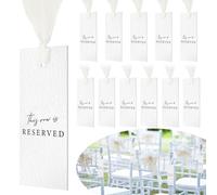 Clabby 12 Pack Reserved Chairs Hanging Signs with Ribbon for Wedding Reception Party Restaurant This Row is Reserved Signs for Wedding Church Events Pews Chair(Light Nude)