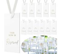 Clabby 12 Pack Reserved Chairs Signs with Ribbon for Wedding Reception Party Restaurant This Row Is Reserved Signs Hanging for Wedding Church Events Pews Chair (Gold)