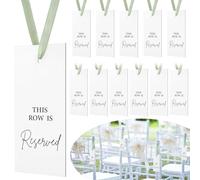 Clabby 12 Pack Reserved Chairs Signs with Ribbon for Wedding Reception Party Restaurant This Row is Reserved Signs Hanging for Wedding Church Events Pews Chair(Sage Green)