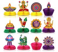 Clabby 12 Pieces Diwali Party Decorations Paper Honeycomb Centerpiece Table Toppers, Festival of Lights Party Supplies for Happy Diwali Indian Deepavali Hindu Party
