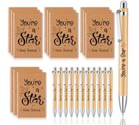 Clabby 12 Sets Inspirational Gifts Star Notebook 3'' x 5" Inspirational Wooden Pen Motivation You're a Star Keep Shining Thank You Gifts for Colleagues, Employees, Students, Teachers and Christmas