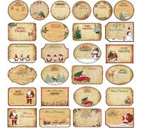 Clabby 192 Pcs Vintage Christmas Name Tags Self Adhesive Gift Tag Xmas Stickers Presents Labels with Santa Claus Snowmen Xmas Tree Deer for Festival Christmas Birthday Wedding Presents Gift