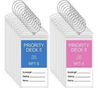 Clabby 20 Sets Cruise Clear Luggage Tags Holders Bag with Loops for Carnival, Princess, PVC Waterproof Tag for Cruises in 2025-2026